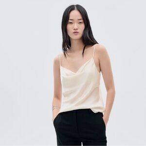 Mango Satin Cowl Neck Camisole Tank Top - Cream